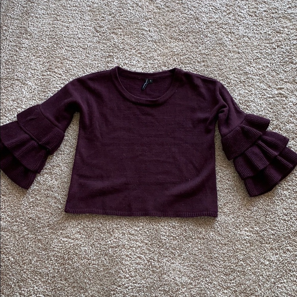 Dark Purple Sweater with Tassel Sleeves